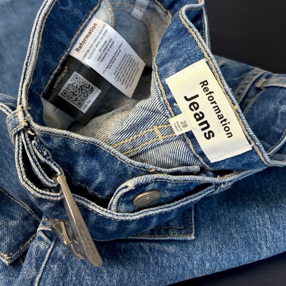 Reformation Cary Cargo Wide Leg Slouchy Belted Jeans Blue - Picture 3 of 4